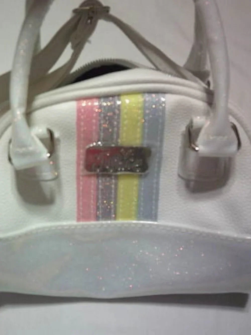 LITTLE GIRLS JUSTICE PURSE SHIMMER & SHINE WHITE GLITTER LONG SHORT HANDLES NWOT